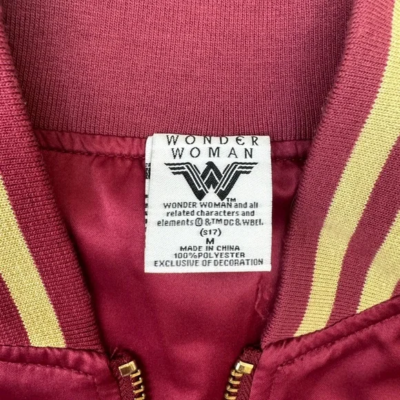 Wonder Woman Satin Bomber Jacket - Burgundy with Gold Trim - Picture 4 of 4